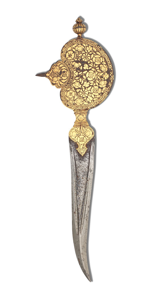 Bonhams : A gold koftgari-hilted steel dagger (bichwa) Deccan, 18th Century