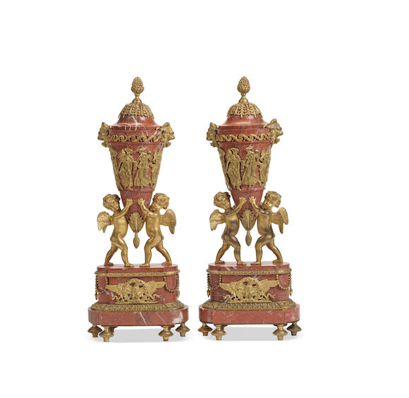Bonhams : A pair of late 19th century French gilt bronze mounted pink ...
