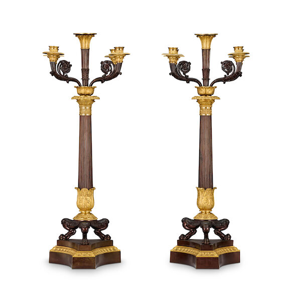 Bonhams : A pair of 19th century French gilt and patinated bronze five ...