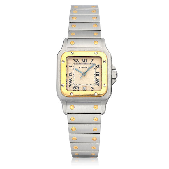 Photo of the documented piece at Bonhams · Photo: Bonhams · © Bonhams, used with permission · Source: https://www.bonhams.com/auction/30657/lot/14/cartier-a-stainless-steel-and-gold-quartz-calendar-bracelet-watch-santos-galbee-ref-187901-circa-1990/