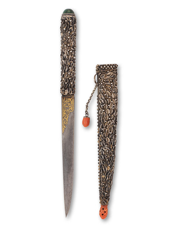 Bonhams : An Ottoman coral-mounted enamelled silver-gilt dagger Turkey ...