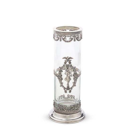Bonhams : A Continental silver-mounted tall glass vase also 925 common ...