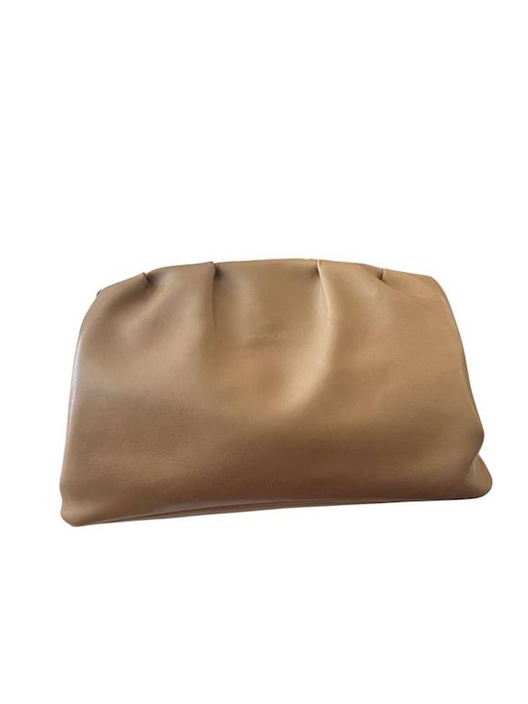 Pochette De Soirée En Cuir Vintage Couleur Caramel - Doublure Velours, Occasion Très Bon état