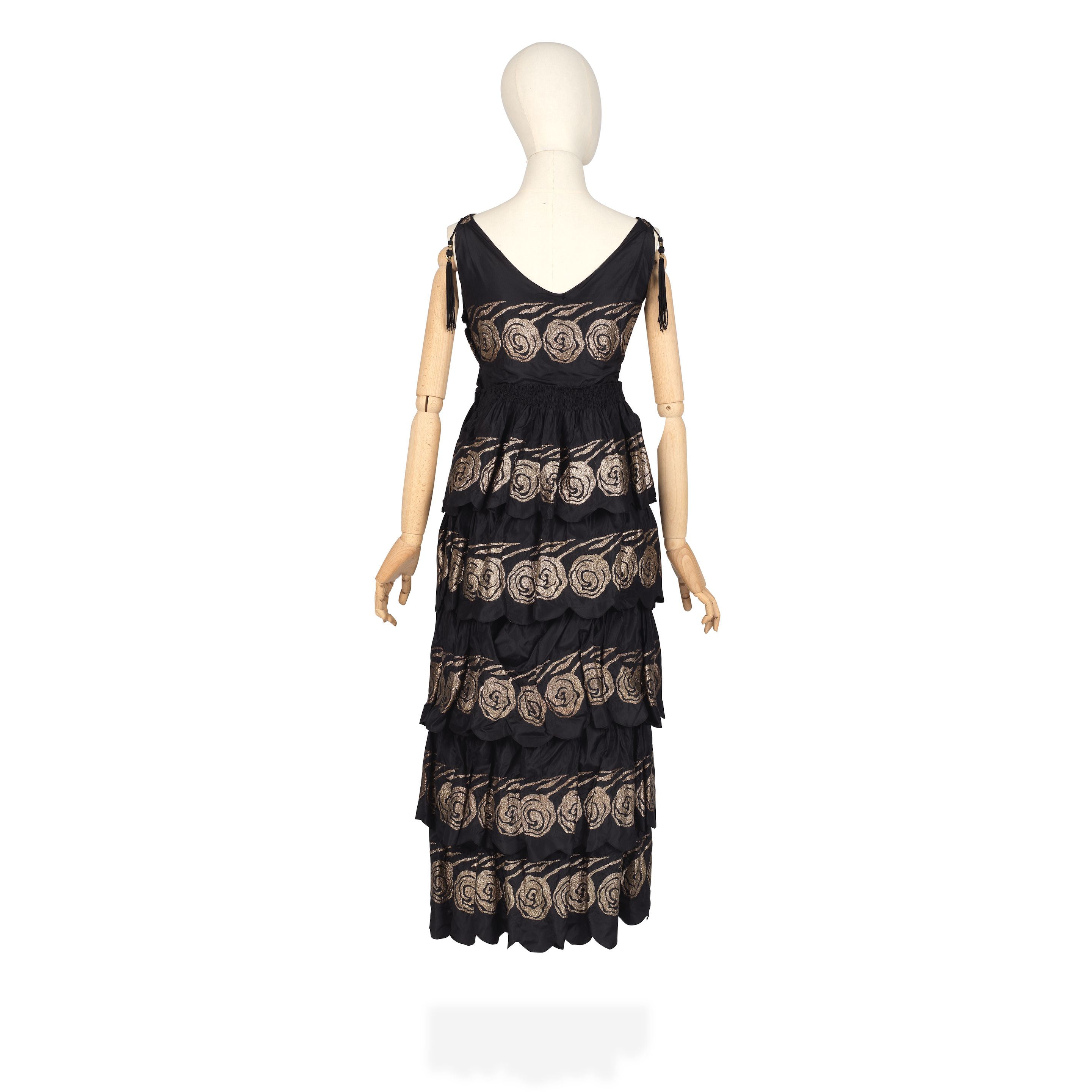 Bonhams : Jessica Brown Findlay (as Lady Sybil): Black and gold tiered  evening dress First seen Season 2, Episode 2