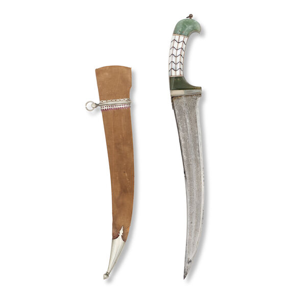 Bonhams : A jade and mother of pearl hilted steel dagger (peshkabz ...