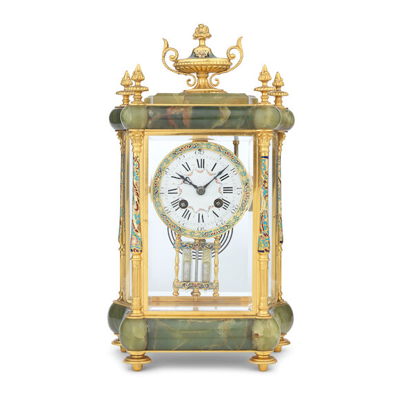 Bonhams : A late 19th century French gilt brass onyx and champlevé ...