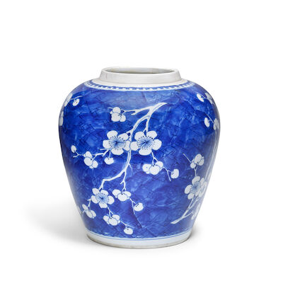 A BLUE AND WHITE 'PRUNUS' JAR Kangxi