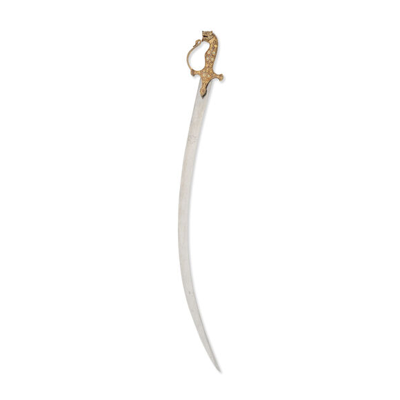 Bonhams : A gold koftgari steel hilted tiger head sword (shamshir ...