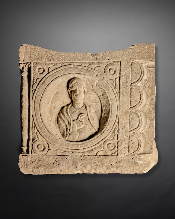 Bonhams : A large Roman limestone sarcophagus relief fragment of the ...