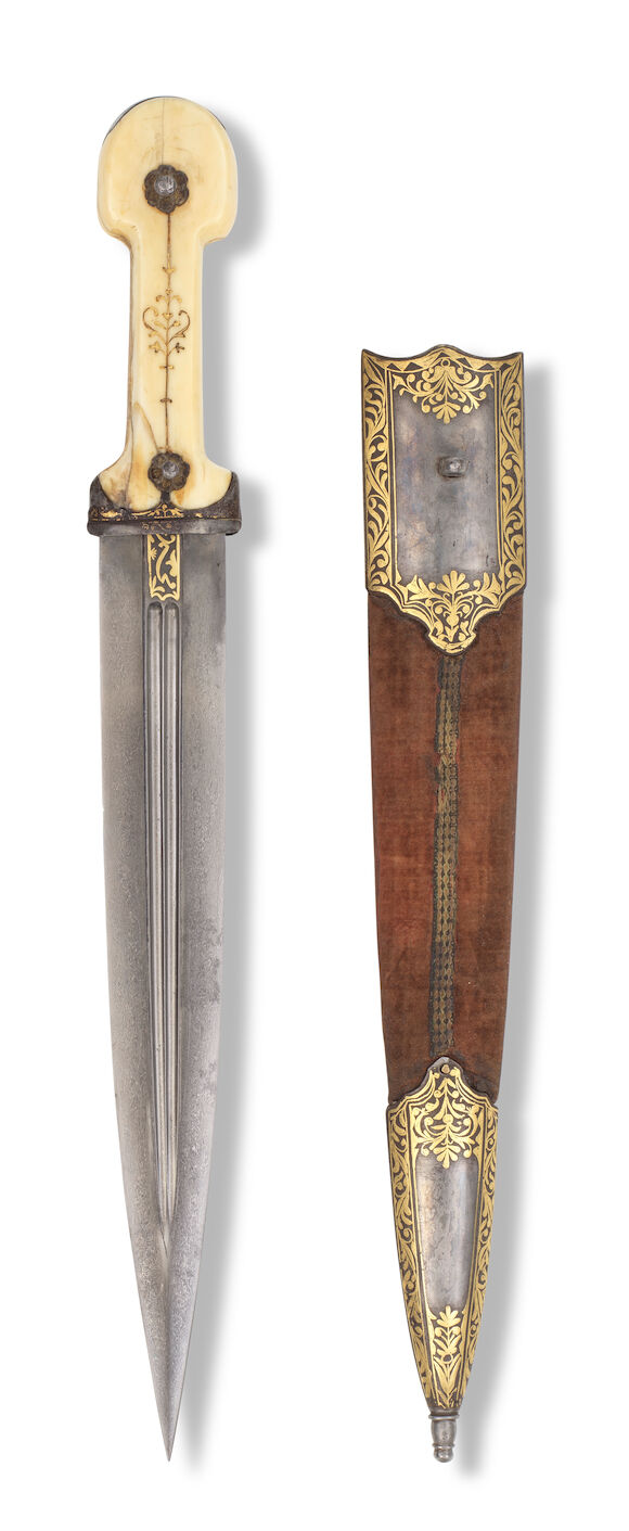 Bonhams : A walrus-ivory hilted gold-damascened steel dagger (kindjal ...