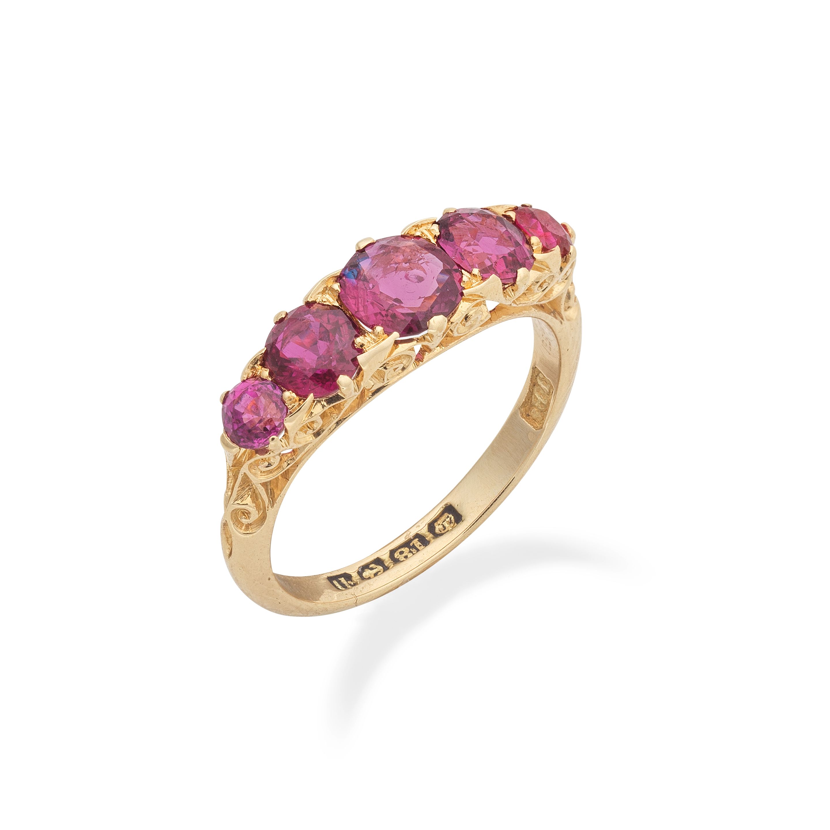 RUBY FIVE-STONE RING,