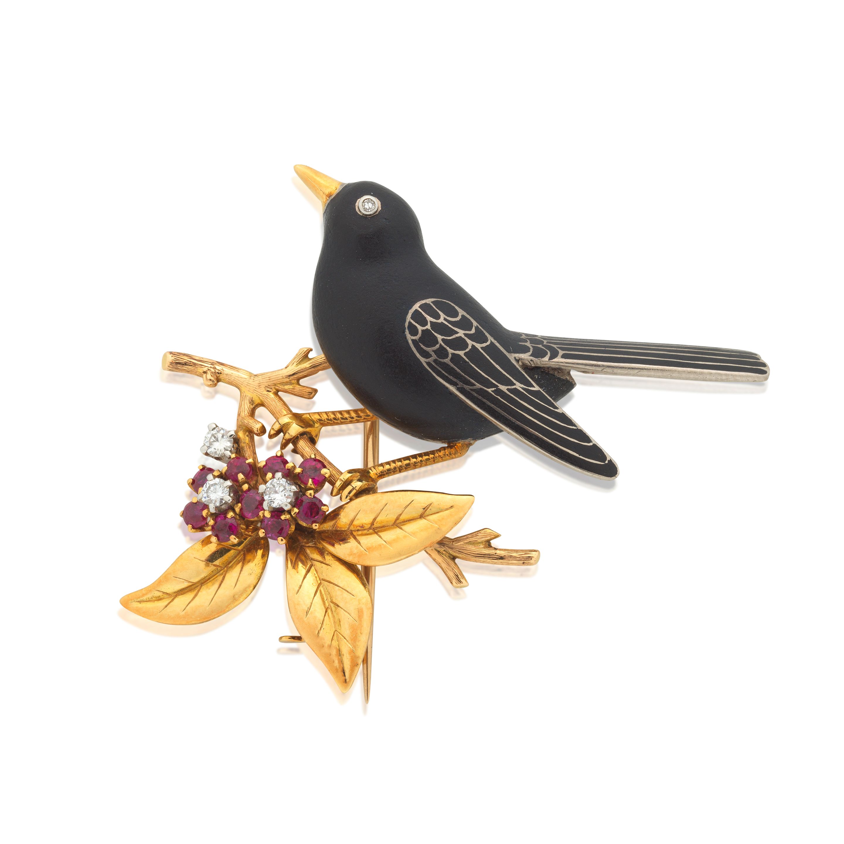 RUBY AND DIAMOND BIRD BROOCH