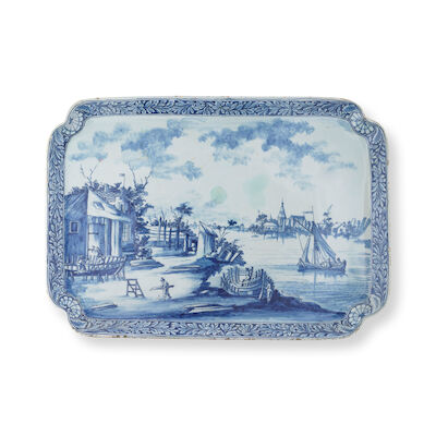 Grand plateau à pied en faïence de Delft, vers 1783 A large Dutch Delft footed tray, dated 1783