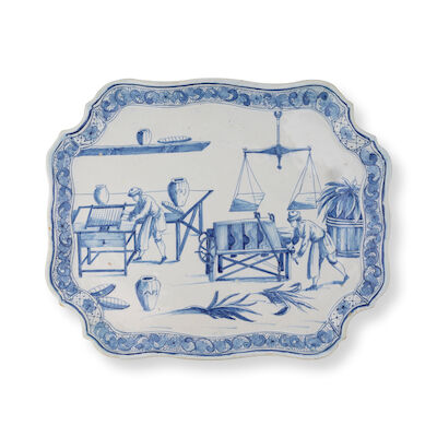 Plateau en faïence de Delft, vers 1770-80 A Dutch Delftware shaped tray, 1770-80