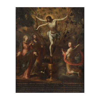 Ecole espagnole, XVIIe siècle L'Allégorie de l'Eucharistie avec la Vierge et Saint Joseph