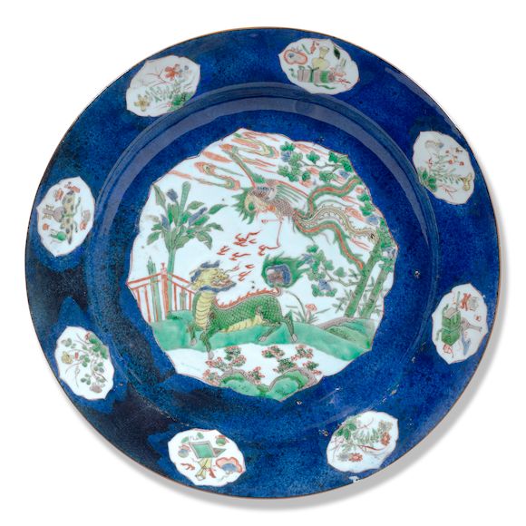 Bonhams : A LARGE POWDER-BLUE-GROUND FAMILLE-VERTE 'PHOENIX AND QILIN ...