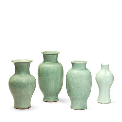 FOUR CELADON-GLAZED VASES Qing Dynasty (4)