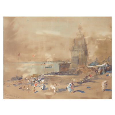 A view of the ghat at Benares, by Hercules Brabazon Brabazon (British, 1821-1906) circa 1875-76