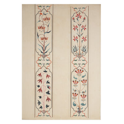 A study of the floral pietra dura work on the cenotaph screen at the Taj Mahal Company School, Delhi or Agra, circa 1810-30