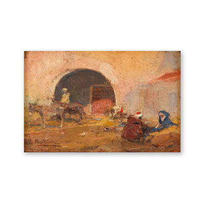 José Benlliure y Gil (1855-1937 Valence) Zoco Moro con figuras y animales
