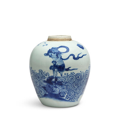 A RARE BLUE AND WHITE 'KUI XING' JAR Shunzhi (2)