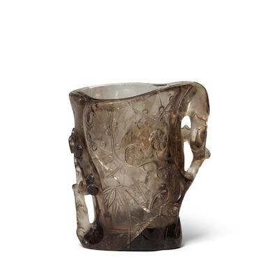 A ROCK-CRYSTAL TREE-TRUNK-SHAPED 'THREE FRIENDS OF WINTER' BRUSHPOT, BITONG 18th century