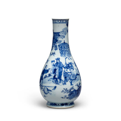 A FINE BLUE AND WHITE 'SHANG EMPEROR WU DING SHOWING SCROLL TO FU YUE' VASE Early Kangxi