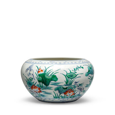 A LARGE DOUCAI 'EGRETS IN A LOTUS POND' BOWL Kangxi