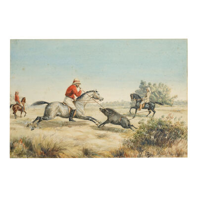 Percy Carpenter (British, 1820-95) Nine Indian hunting scenes, original paintings used for the lithographed plates in Hog Hunting in Lower Bengal (1861) (9)