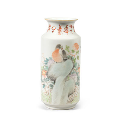 A FAMILLE ROSE 'BIRD AND FLOWER' VASE Wang Jiemei (1843–1923), dated xinsi year (1881) and of the period