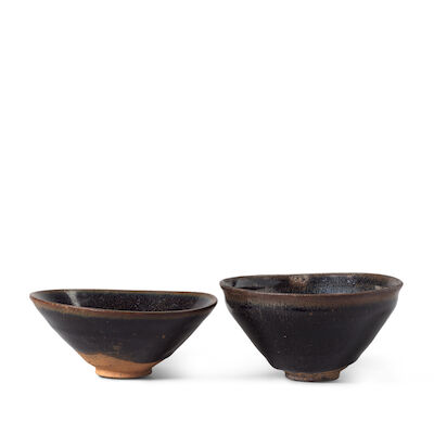 TWO BLACK-GLAZED TEA BOWLS Possibly Song Dynasty (2)