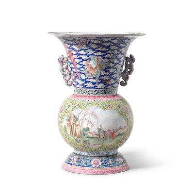 A PAINTED ENAMEL EUROPEAN-SUBJECT VASE 18th century