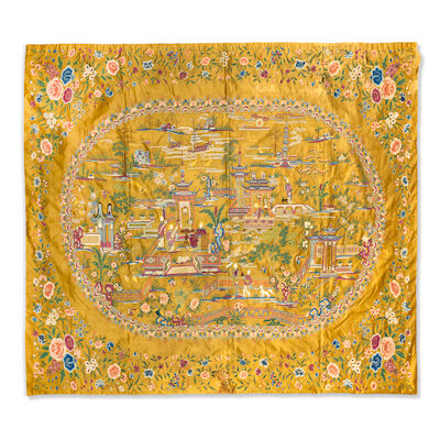 A LARGE YELLOW-GROUND EMBROIDERED SILK PANEL Qianlong/Jiaqing