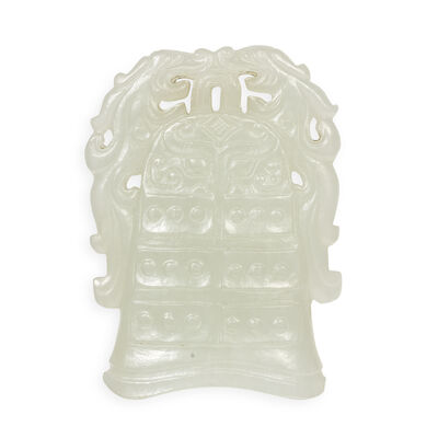 A WHITE JADE BELL-FORM PENDANT 20th century
