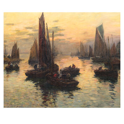 Fernand Marie Eugène Legout-Gérard (French, 1856-1924) Fishing boats at sunset