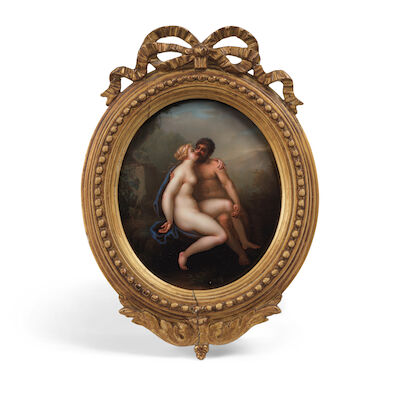 Miniature émaillée représentant un satyre séduisant une nymphe, XIXe siècleAn enamel miniature showing a satyr seducing a nymph, 19th century Salomon Guillaume Counis (Swiss, 1785-1859)