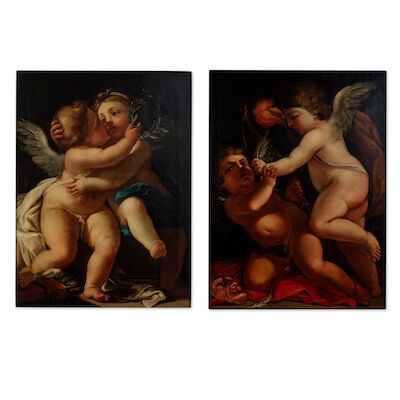 Suiveur de Carlo Cignani (Bologne 1628-1719 Forli) L'Amour dévoilant la Vérité ; l'Amour couronnant la Sagesse (2)