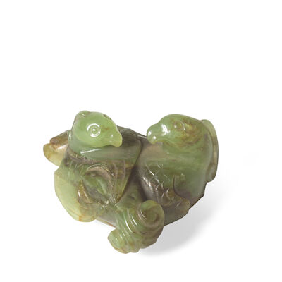 A SPINACH JADE 'BIRDS' GROUP 18th/19th century (2)