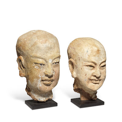TWO PLASTER MODELS OF LUOHAN HEADS Yuan Dynasty (2)