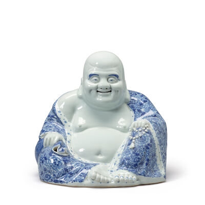 A BLUE AND WHITE MODEL OF BUDAI Wei Hongtai mark, Republic period