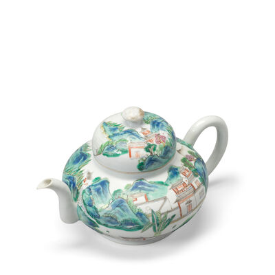 A FAMILLE ROSE 'LANDSCAPE' TEAPOT AND COVER Republic period (2)
