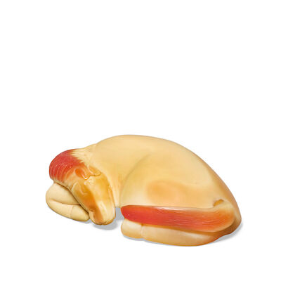 A CARVED HORNBILL 'RECUMBENT HORSE' SNUFF BOTTLE 19th century (2)