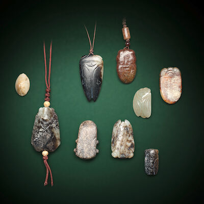 A GROUP OF NINE JADE CICADAS Han Dynasty and later (9)