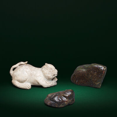 THREE MYTHICAL BEAST CARVINGS 20th century (3)
