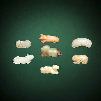 A GROUP OF SEVEN CARVINGS OF DOGS AND PIGS Ming Dynasty and later (7)