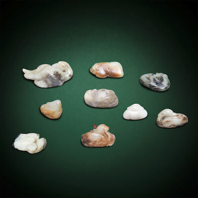A GROUP OF NINE JADE BIRD CARVINGS Ming Dynasty and later (9)