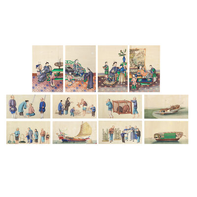 CHINESE ARTISTS (19TH CENTURY) Figural scenes and junks (12)