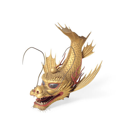A GOLD-LACQUERED WOOD 'DRAGON' MAEDATE 19th century
