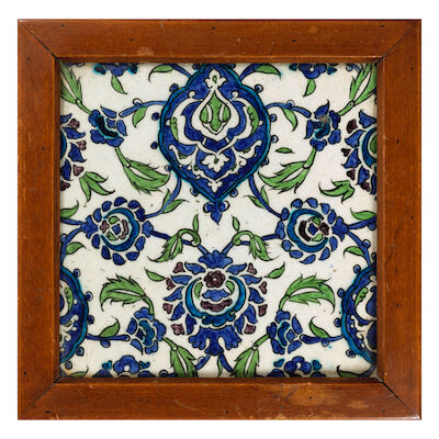 A Damascus underglaze-painted pottery tile Syria, late 16th Century