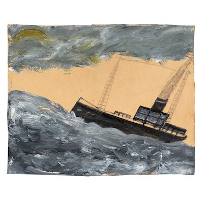 Alfred Wallis (British, 1855-1942) Ship Going up a Wave 20.2 x 25 cm. (8 x 9 3/4 in.)